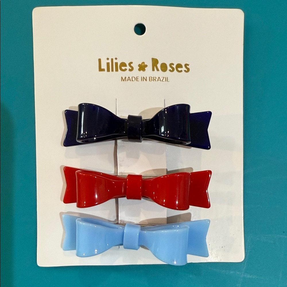 Trio Set of Acrylic Neon Alligator Bow Hair Clips (Blue and Red)